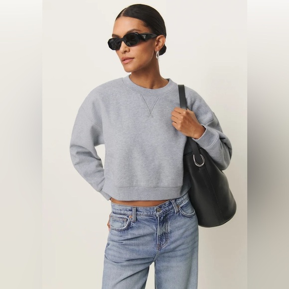Reformation Grace Cropped Vintage Oversized Crewneck Sweatshirt Heather Grey - Picture 1 of 7